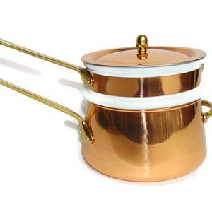 Solid Copper Double Boiler With Ceramic Insert & Brass Handles GREAT Condition